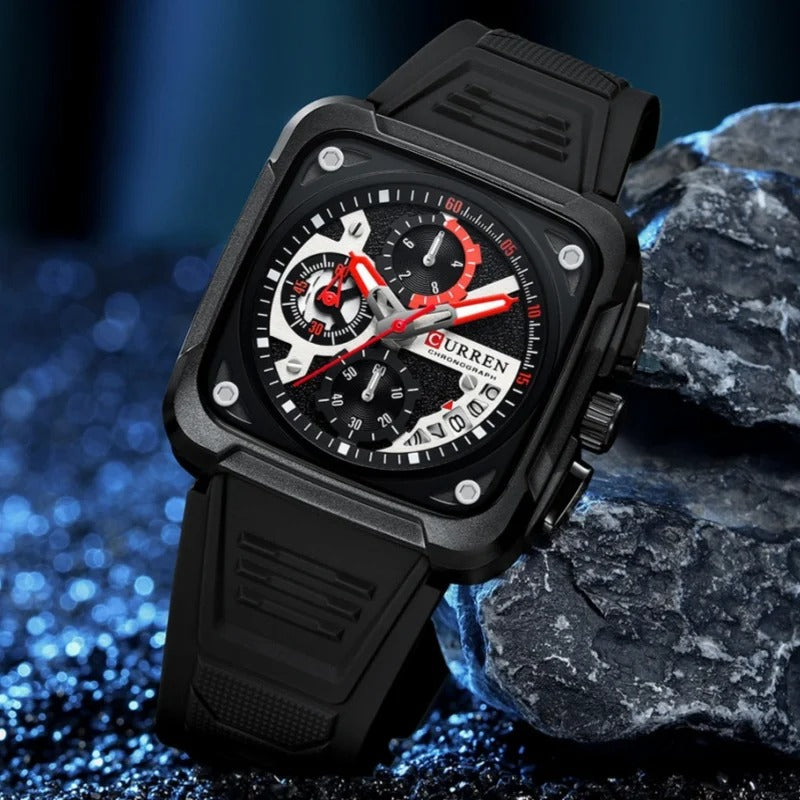 CURREN 8461 Men's Quartz Watch Multi-functional 6-Hand Unisex Square Wristwatch with Calendar Function