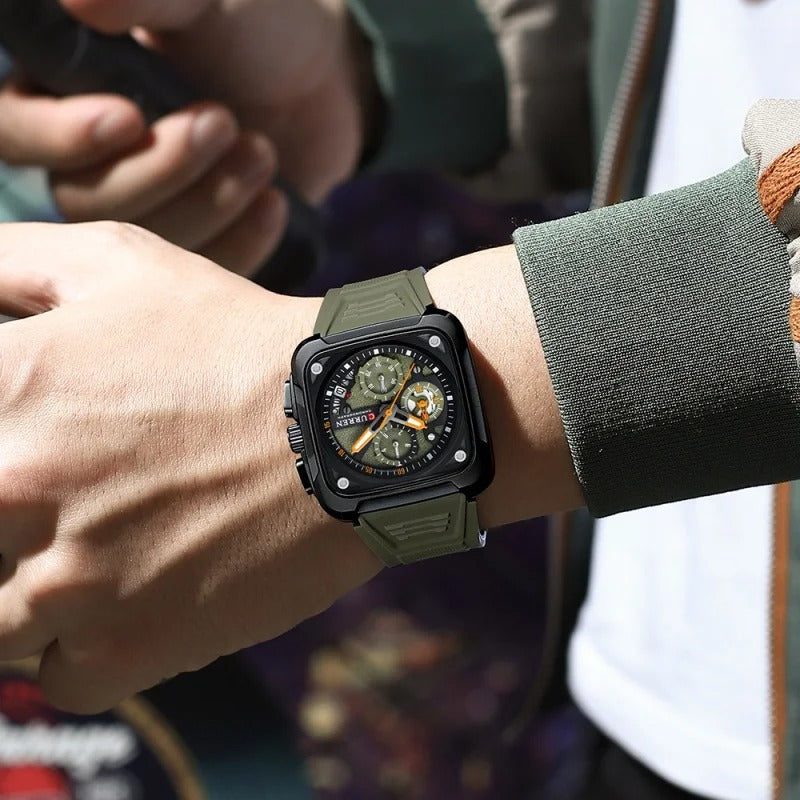 CURREN 8461 Men's Quartz Watch Multi-functional 6-Hand Unisex Square Wristwatch with Calendar Function