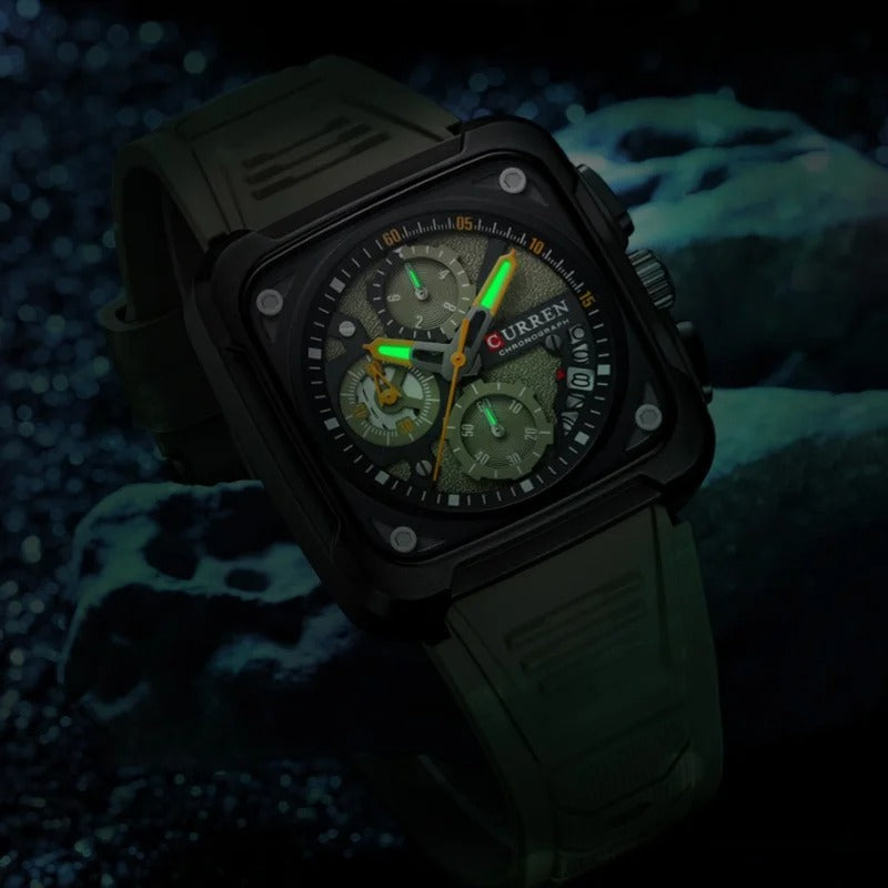 CURREN 8461 Men's Quartz Watch Multi-functional 6-Hand Unisex Square Wristwatch with Calendar Function