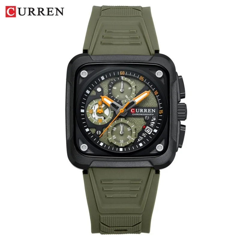 CURREN 8461 Men's Quartz Watch Multi-functional 6-Hand Unisex Square Wristwatch with Calendar Function
