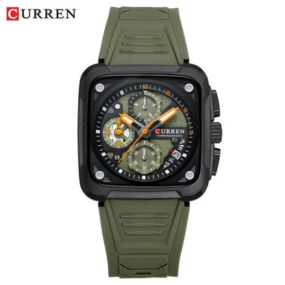 CURREN 8461 Men's Quartz Watch Multi-functional 6-Hand Unisex Square Wristwatch with Calendar Function