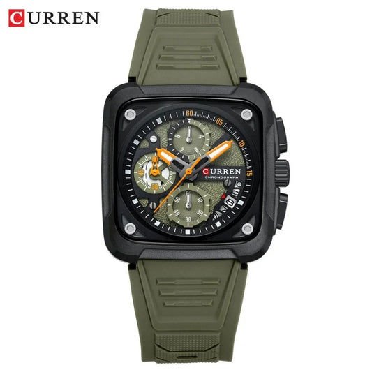 CURREN 8461 Men's Quartz Watch Multi-functional 6-Hand Unisex Square Wristwatch with Calendar Function