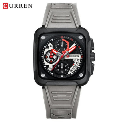 CURREN 8461 Men's Quartz Watch Multi-functional 6-Hand Unisex Square Wristwatch with Calendar Function