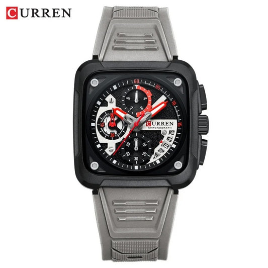 CURREN 8461 Men's Quartz Watch Multi-functional 6-Hand Unisex Square Wristwatch with Calendar Function