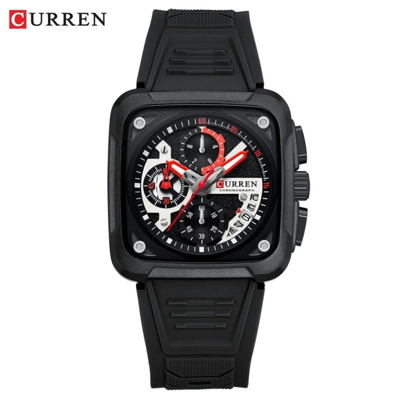 CURREN 8461 Men's Quartz Watch Multi-functional 6-Hand Unisex Square Wristwatch with Calendar Function
